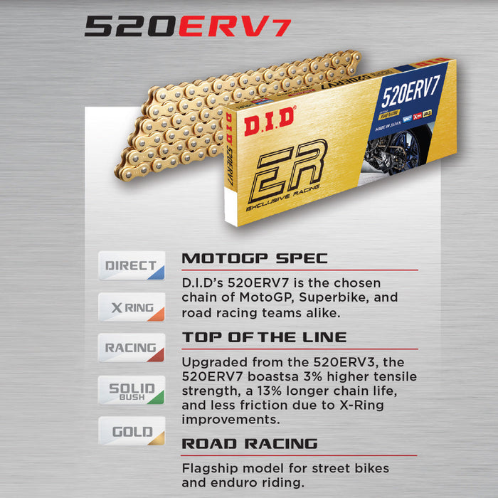 **DID 520ERV7 - X-Ring Chain - 520ERV7 x 120L(Gold)