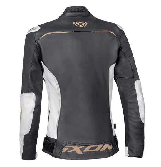 IXON TRINITY LADY Adult Sport Leather Jacket - White / Black / Gold