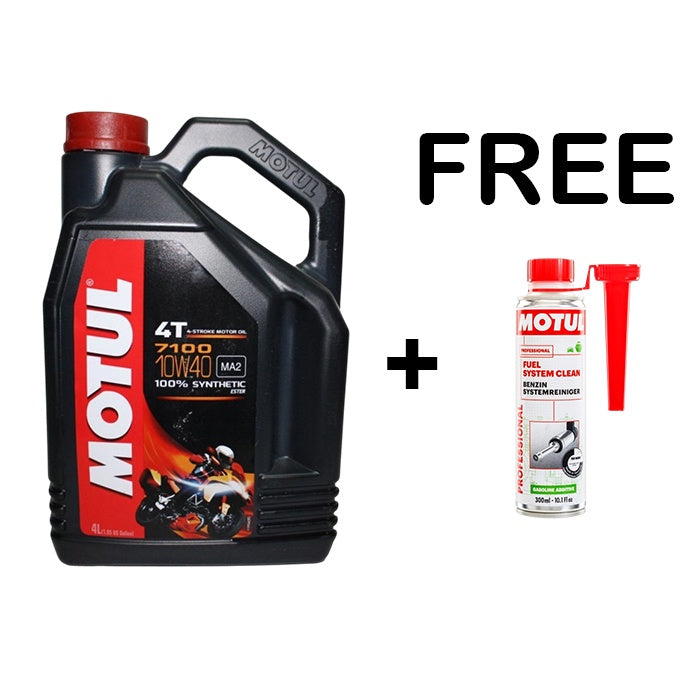 MOTUL 7100 4T Fully Synthetic 10W40 4L + FREE W/S FUEL SYSTEM CLEAN AUTO 300