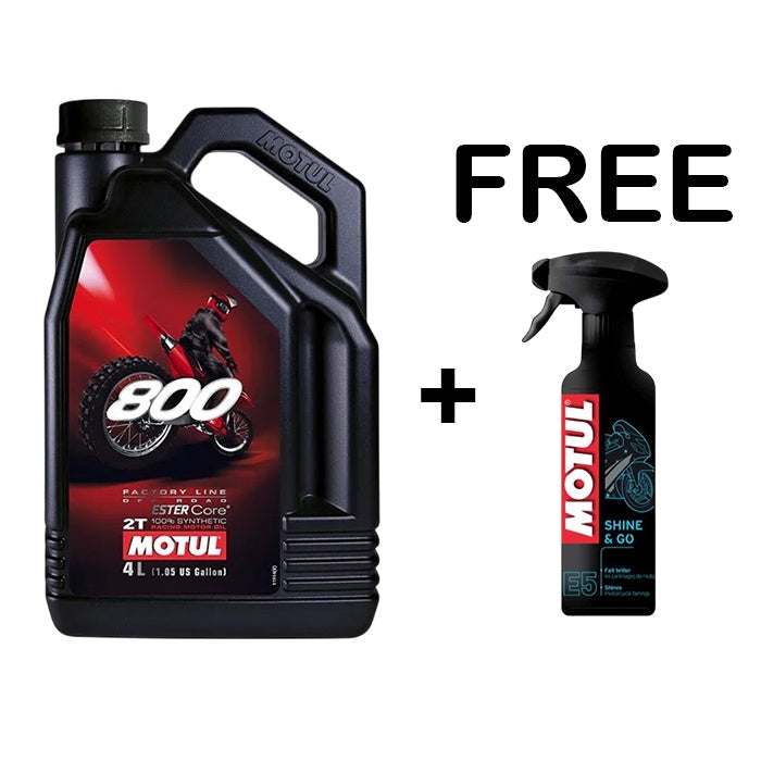 MOTUL 800 2T Fully Synthetic Off Road Oil 4L + FREE W/S E5 SHINE & GO 400ML