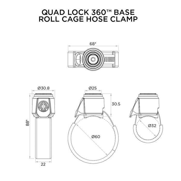 **QUAD LOCK 360 Base - Roll Cage Hose Clamp