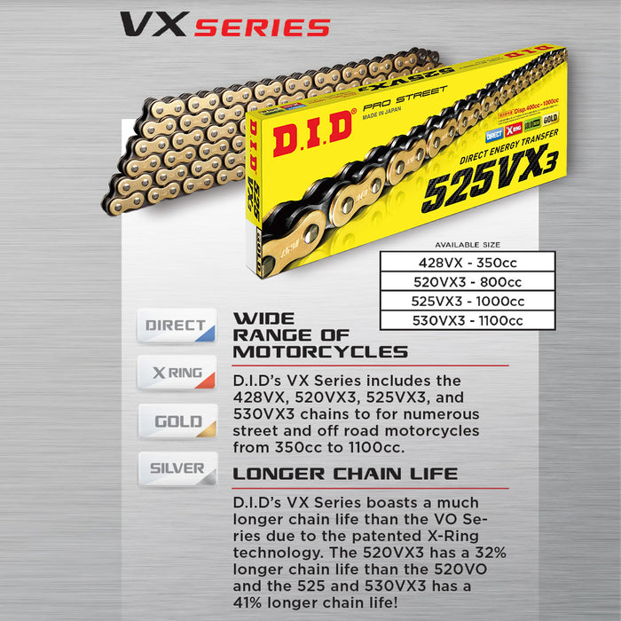 **DID 525VX3 Pro Street X-Ring Chain (Made in Japan) - 120L