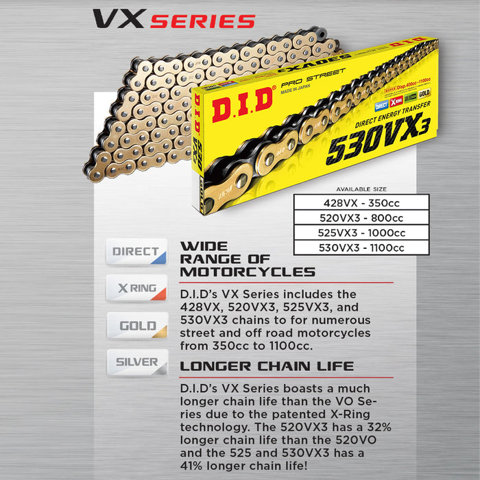 **DID 530VX3 Pro Street X-Ring Chain (Made in Japan) - 120L