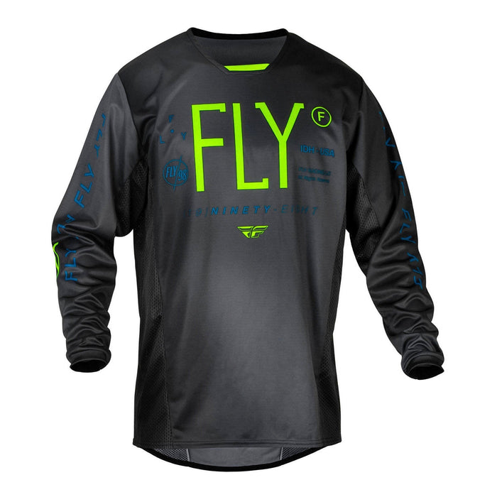 FLY Racing Youth Kinetic MX Jersey - Charcoal / Neon Green / True Blue