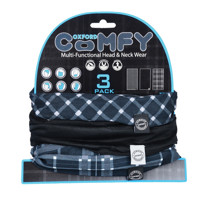 Oxford Comfy(Neck Warmer) - Black & White Tartan (3 Pack)
