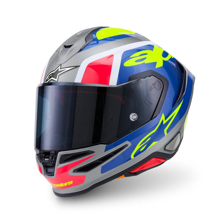 **ALPINESTARS Supertech R7 Lumen Adult Road Helmet - Silver/Blue/Pink/Fluoro Yellow