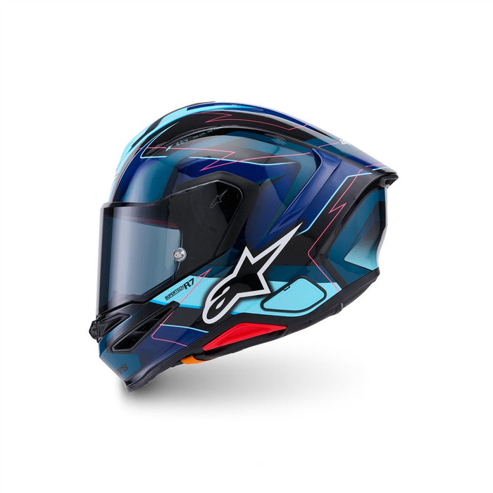 **ALPINESTARS Supertech R7 Kinetis Adult Road Helmet - Black/Blue/Fluoro Pink/Gloss White
