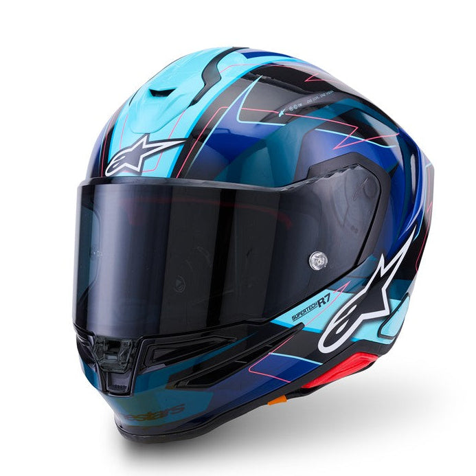 **ALPINESTARS Supertech R7 Kinetis Adult Road Helmet - Black/Blue/Fluoro Pink/Gloss White