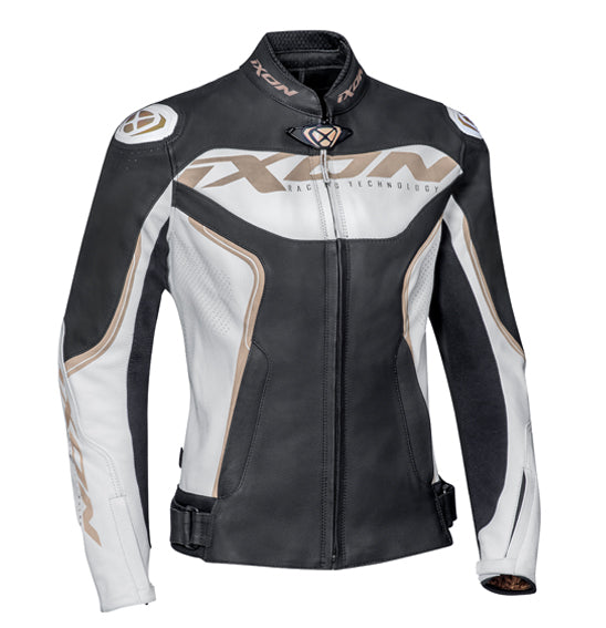 IXON TRINITY LADY Adult Sport Leather Jacket - White / Black / Gold