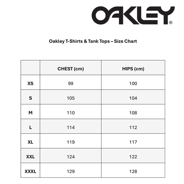 Oakley Tee and Tank Size Chart