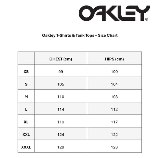 Oakley Tee and Tank Size Chart